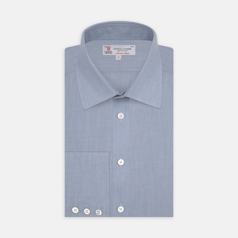 Blue Cashmere Blend Shirt with T&A Collar and 3-Button Cuffs