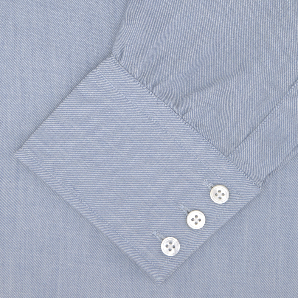 Blue Cashmere Blend Shirt with T&A Collar and 3-Button Cuffs