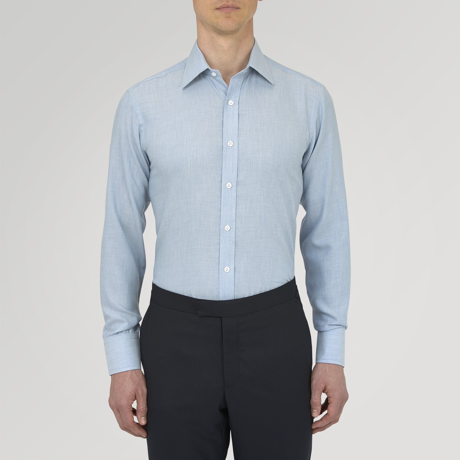 View 2 of product Blue Cashmere Blend Shirt with T&A Collar and 3-Button Cuffs