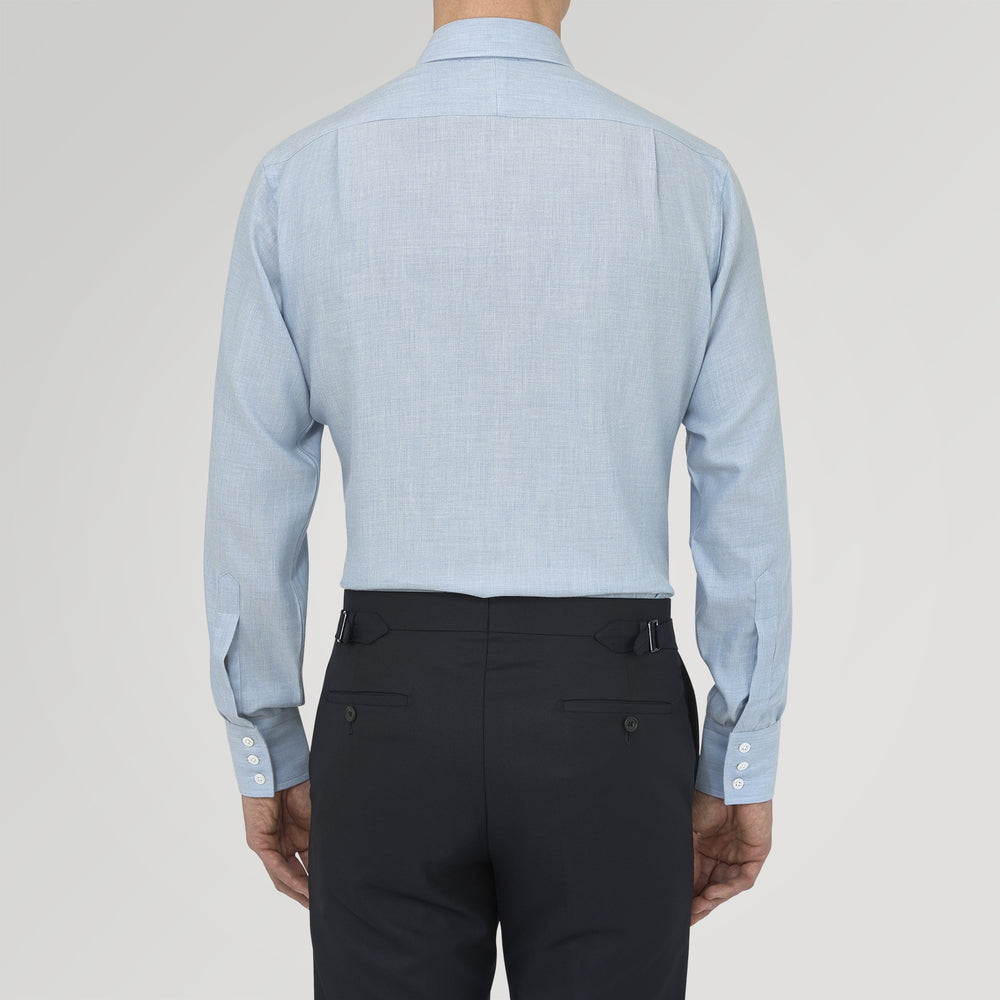 Blue Cashmere Blend Shirt with T&A Collar and 3-Button Cuffs