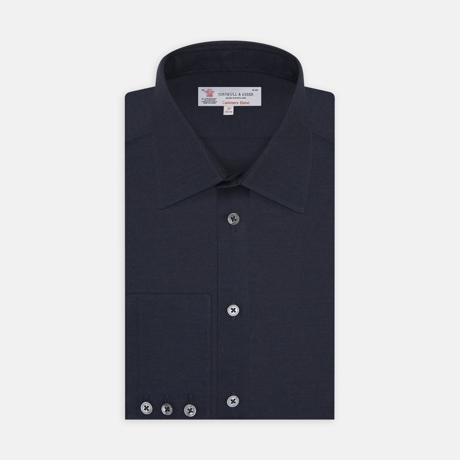 Navy Cashmere Blend Shirt with T&A Collar and 3-Button Cuffs