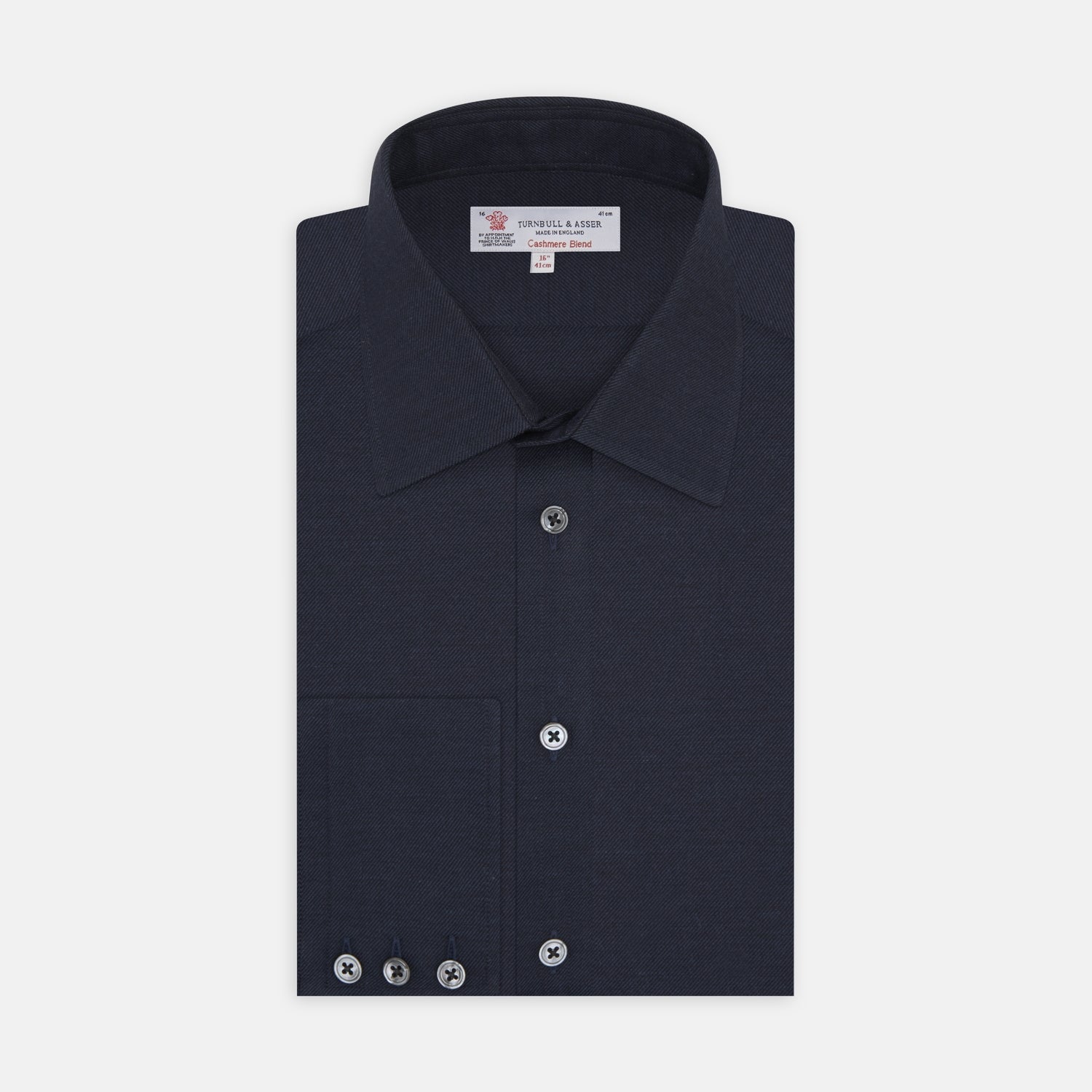 View 1 of product Navy Cashmere Blend Shirt with T&A Collar and 3-Button Cuffs