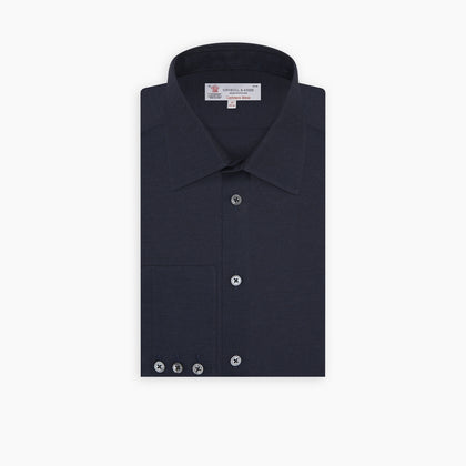 Navy Cashmere Blend Shirt with T&A Collar and 3-Button Cuffs Image 4