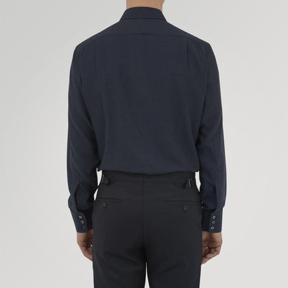 Navy Cashmere Blend Shirt with T&A Collar and 3-Button Cuffs Image 2