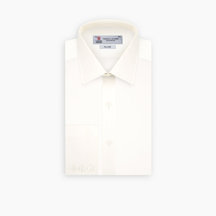 Cream Silk Shirt with T&A Collar and 3-Button Cuffs Image 5