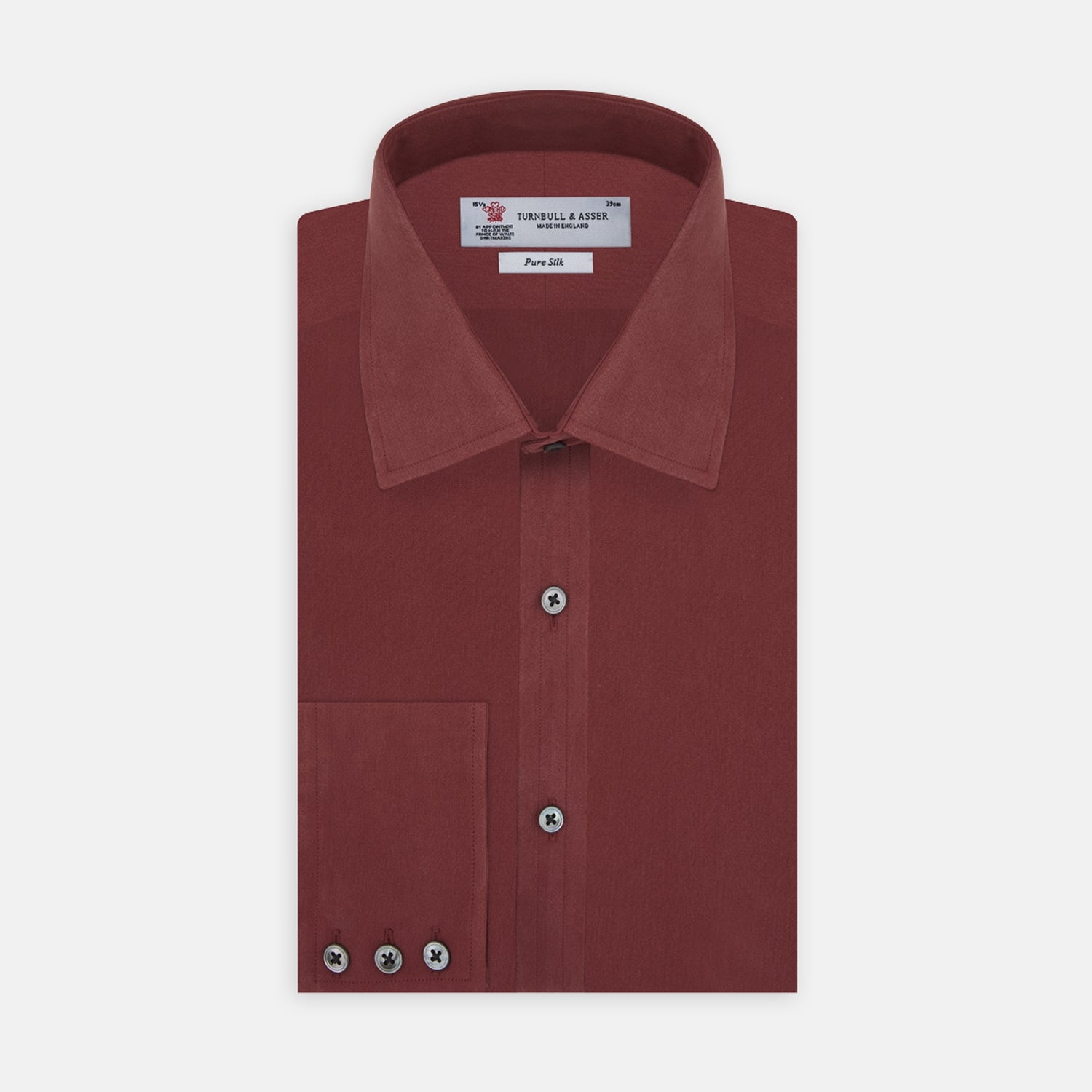 Burgundy Silk Shirt With T&A Collar And 3-button Cuffs Turnbull & Asser Men's High Quality Shirt Regular Fit - 17.5 Burgundy Silk Shirt With T&A Collar And 3-button Cuffs Turnbull & Asser Men's High Quality Shirt Regular Fit - 17.5