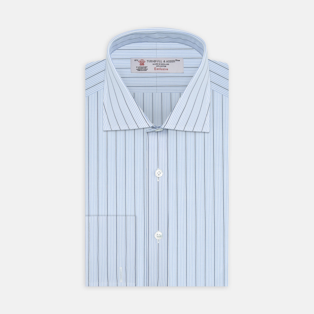 Sky Blue and Turquoise Pinstripe Shirt with Regent Collar and Double Cuffs
