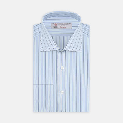Sky Blue and Turquoise Pinstripe Shirt with Regent Collar and Double Cuffs
