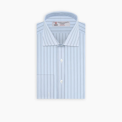 Sky Blue and Turquoise Pinstripe Shirt with Regent Collar and Double Cuffs Image 4