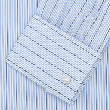 Sky Blue and Turquoise Pinstripe Shirt with Regent Collar and Double Cuffs Image 3