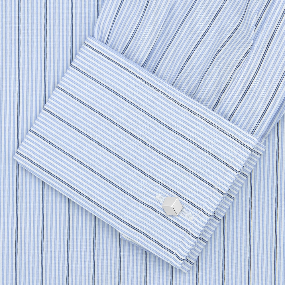Sky Blue and Turquoise Pinstripe Shirt with Regent Collar and Double Cuffs