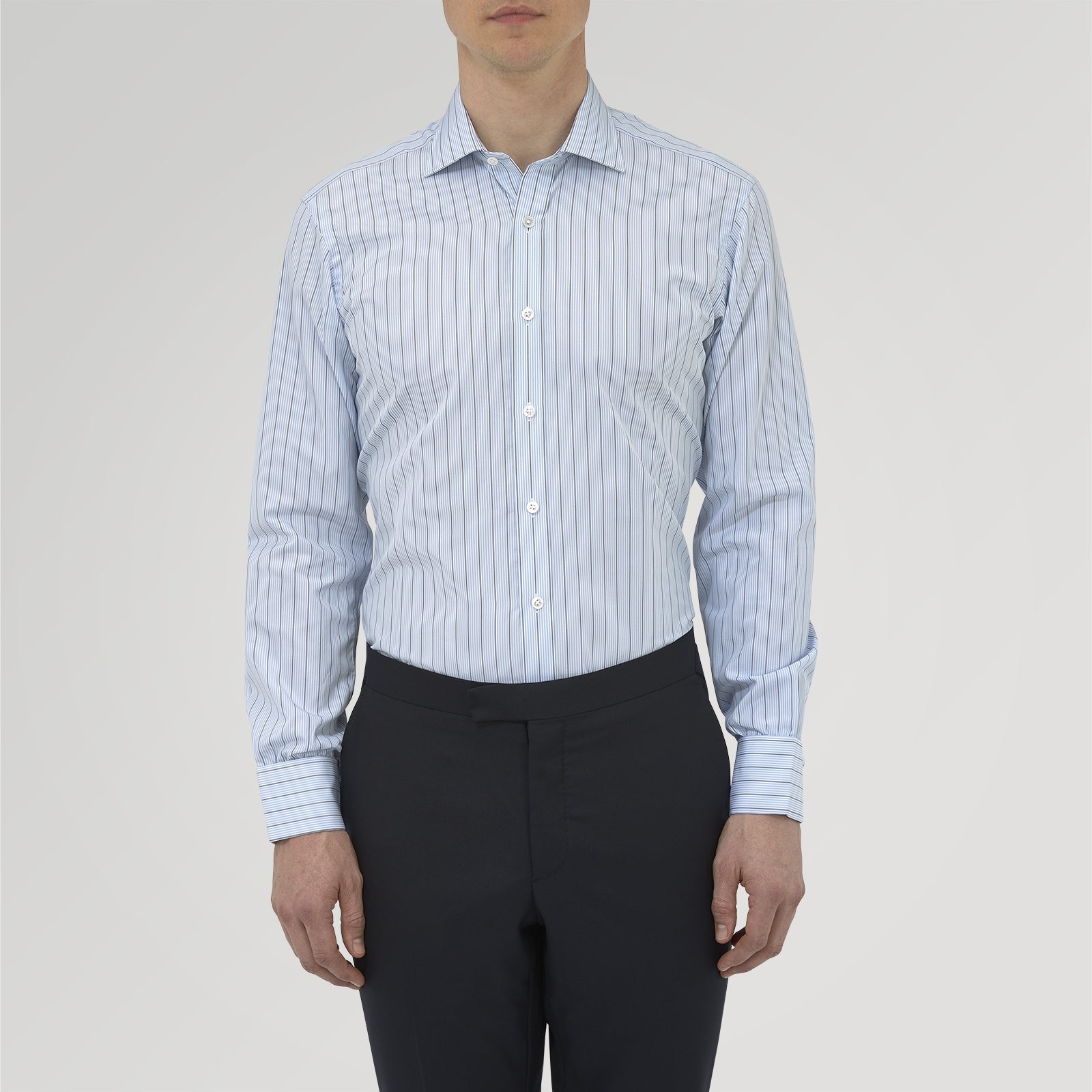 View 2 of product Sky Blue and Turquoise Pinstripe Shirt with Regent Collar and Double Cuffs