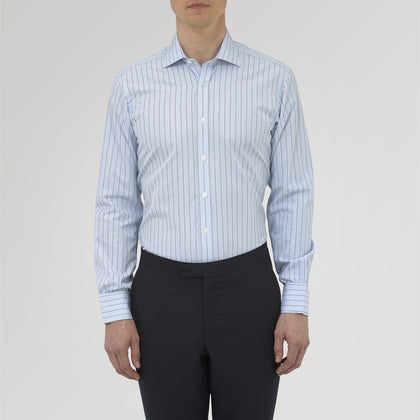Sky Blue and Turquoise Pinstripe Shirt with Regent Collar and Double Cuffs Image 1