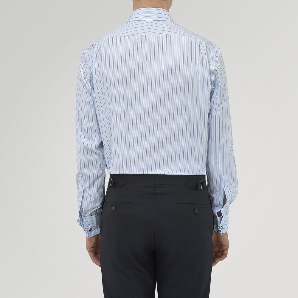 Sky Blue and Turquoise Pinstripe Shirt with Regent Collar and Double Cuffs