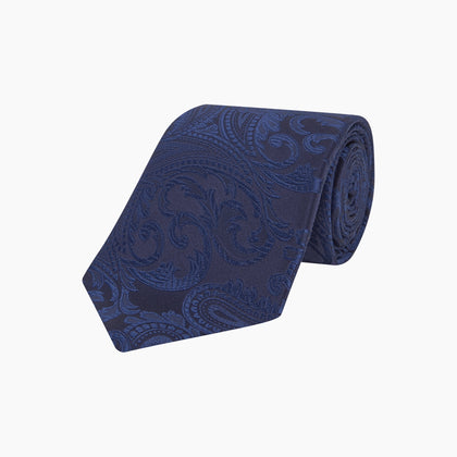 Navy Paisley Silk Tie Image 4