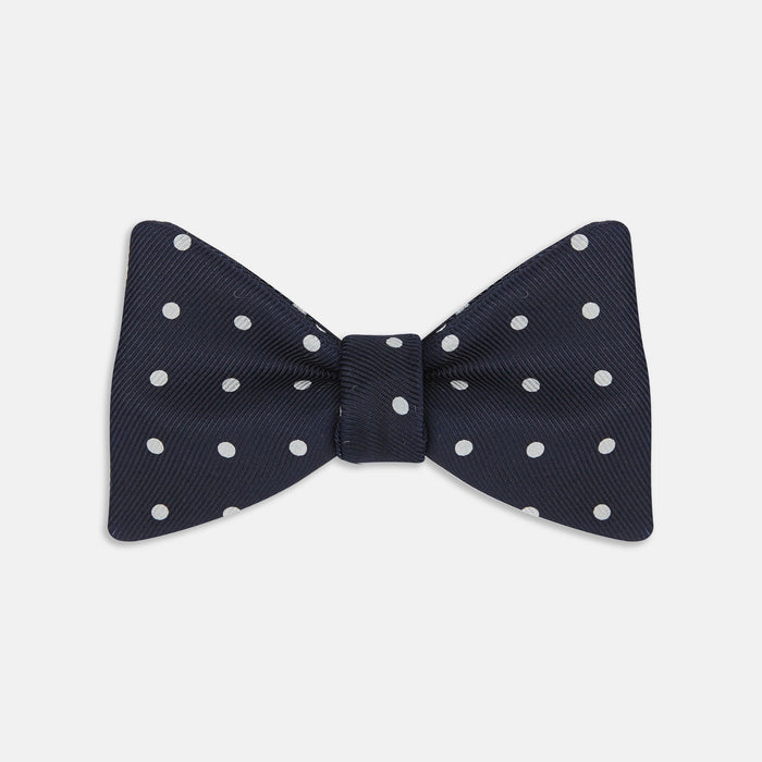Winston Navy and White Spot Silk Bow Tie