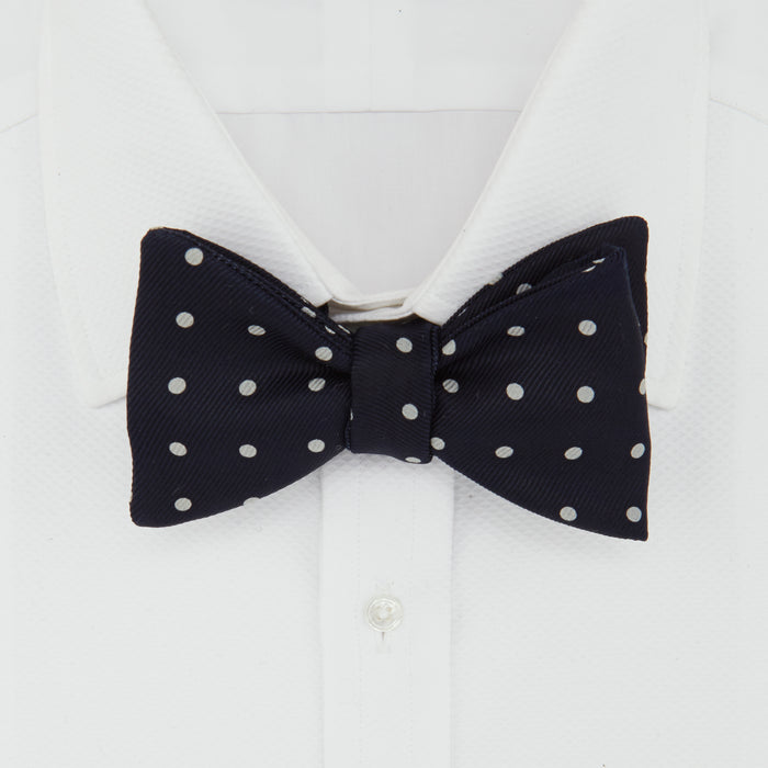 Winston Navy and White Spot Silk Bow Tie Image 1