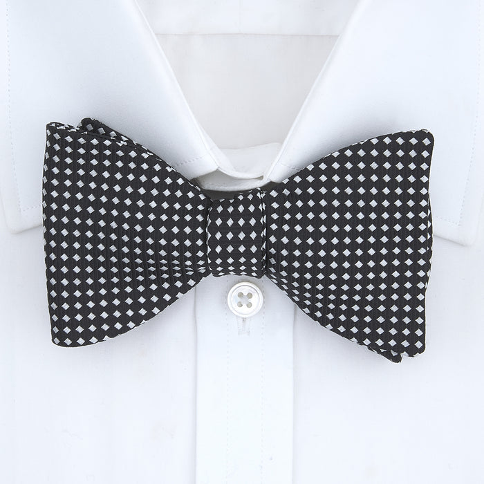 Diamond Black and White Silk Bow Tie Image 1