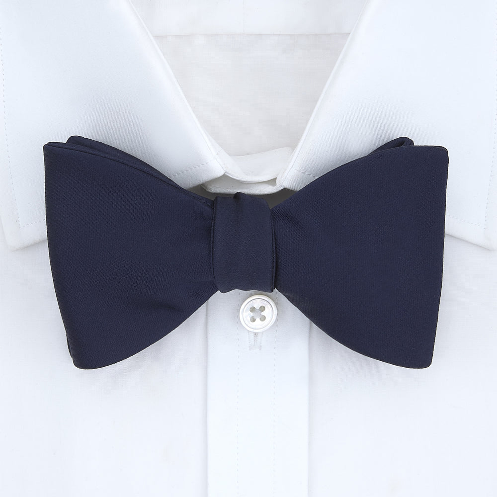 Navy Satin Silk Bow Tie