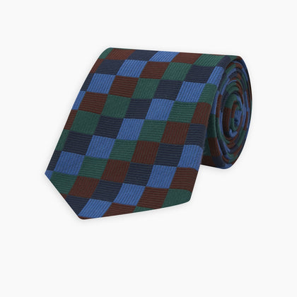 Navy and Blue Checkerboard Jacquard Wool Tie Image 4