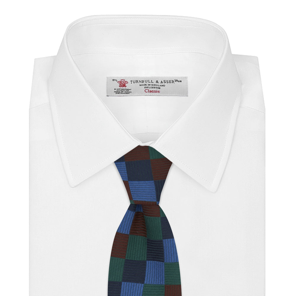 Navy and Blue Checkerboard Jacquard Wool Tie