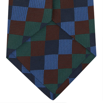Navy and Blue Checkerboard Jacquard Wool Tie Image 3