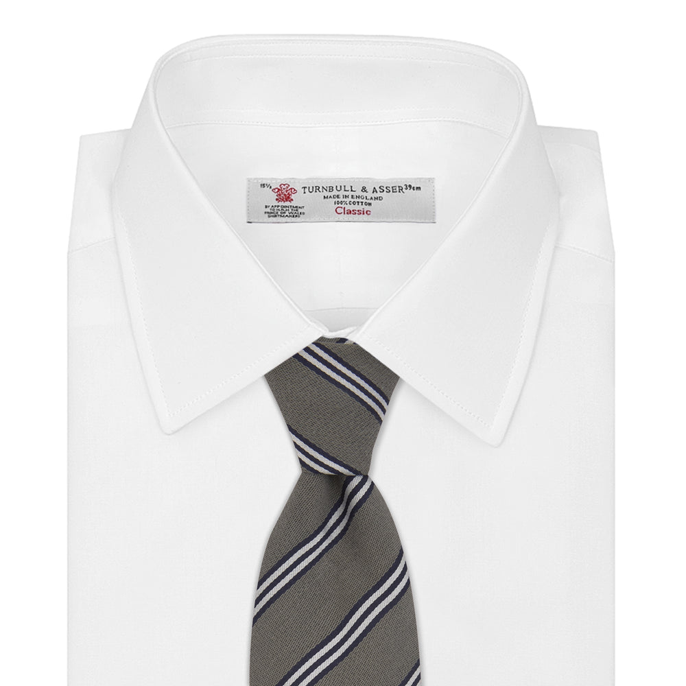 Grey Diagonal Stripe Cotton and Silk Tie