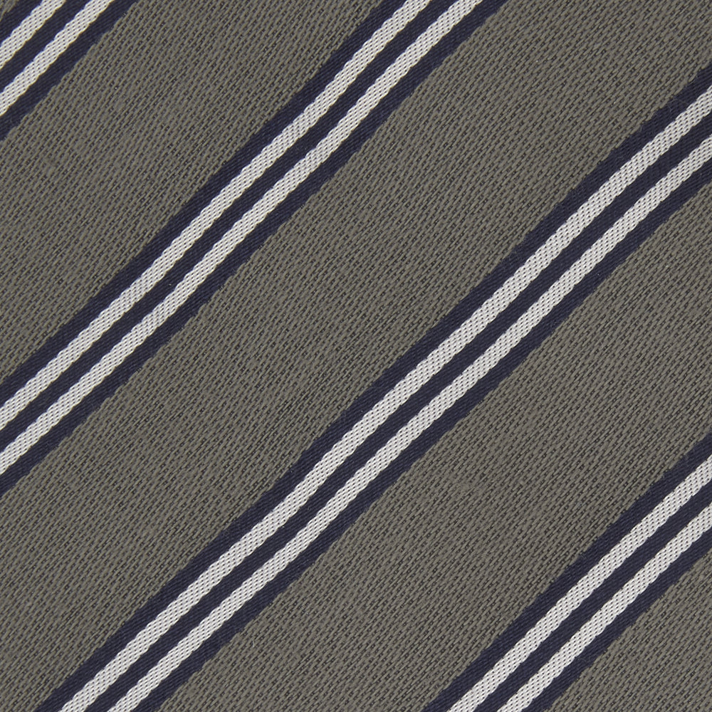 Grey Diagonal Stripe Cotton and Silk Tie