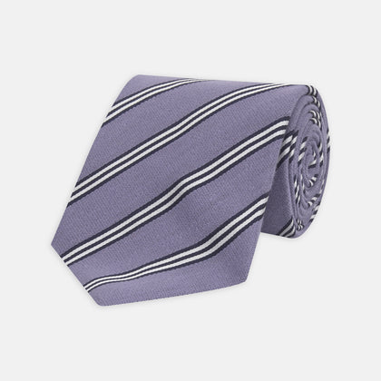 Lilac Diagonal Stripe Cotton and Silk Tie