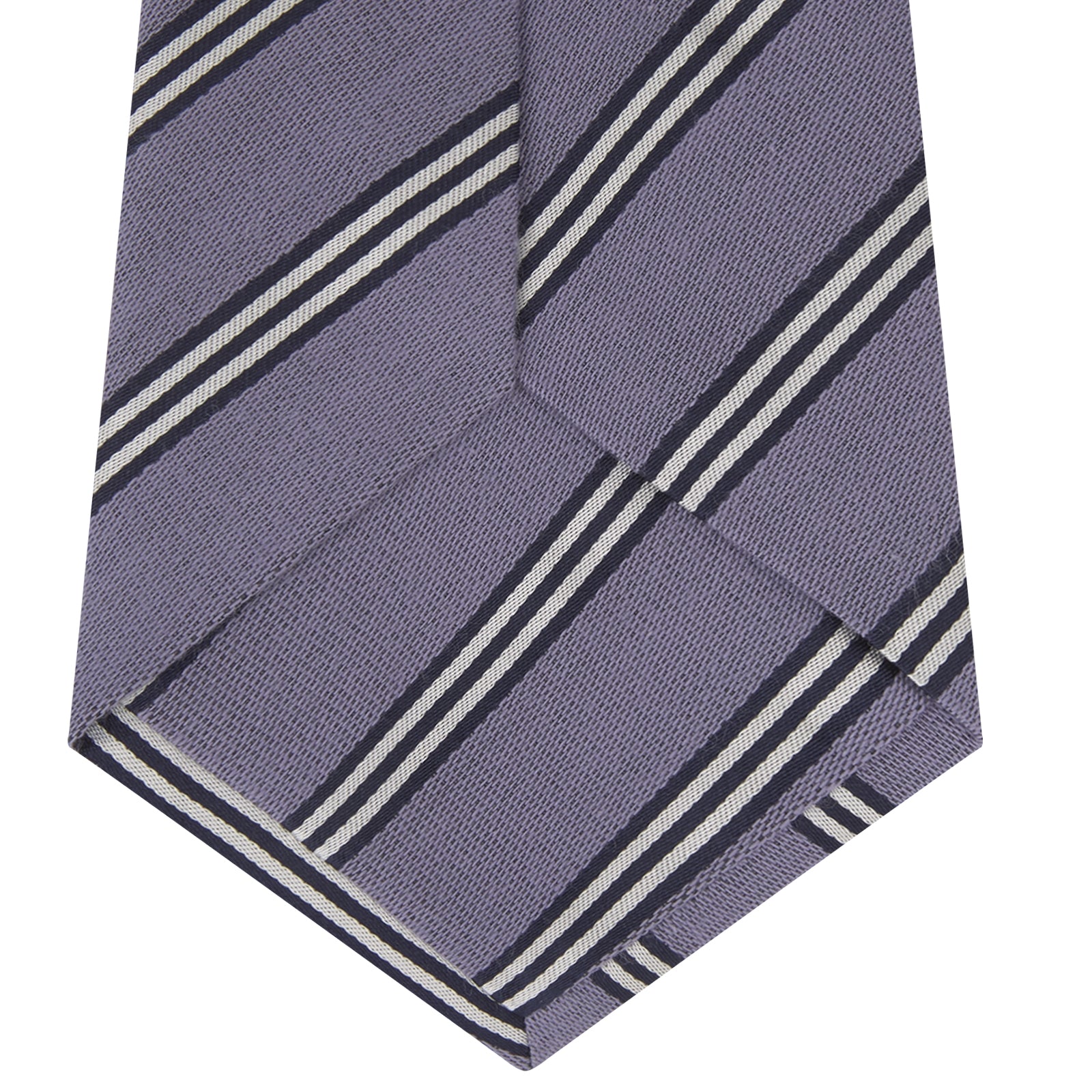 View 4 of product Lilac Diagonal Stripe Cotton and Silk Tie