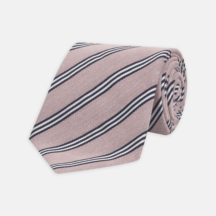 Pastel Pink Diagonal Stripe Cotton and Silk Tie