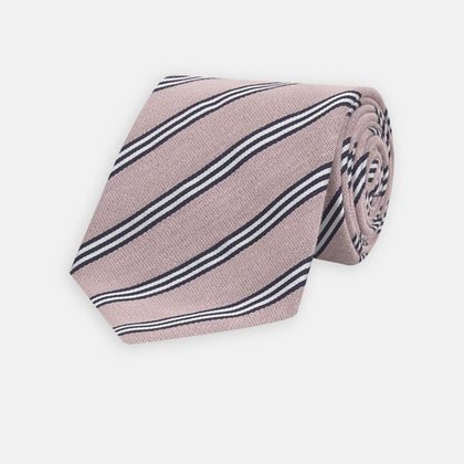 Pastel Pink Diagonal Stripe Cotton and Silk Tie Image 4