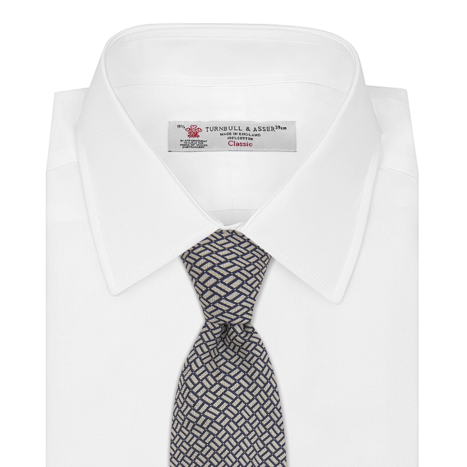 Navy and White Mini Weave Silk Tie