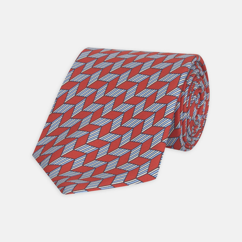 Red and Blue Arrow Printed Silk Tie