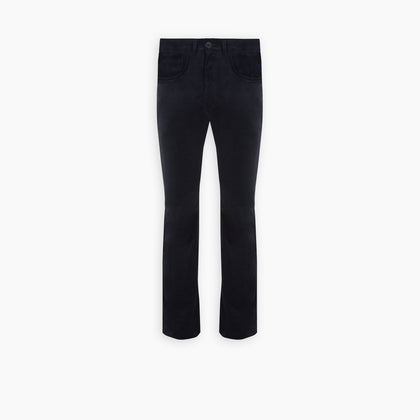 Navy Cotton Cashmere Corduroy 5-Pocket Trousers Image 3