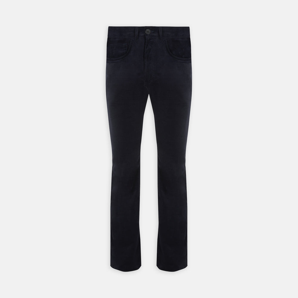 Navy Cotton Cashmere Corduroy 5-Pocket Trousers