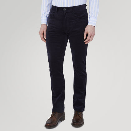Navy Cotton Cashmere Corduroy 5-Pocket Trousers Image 1