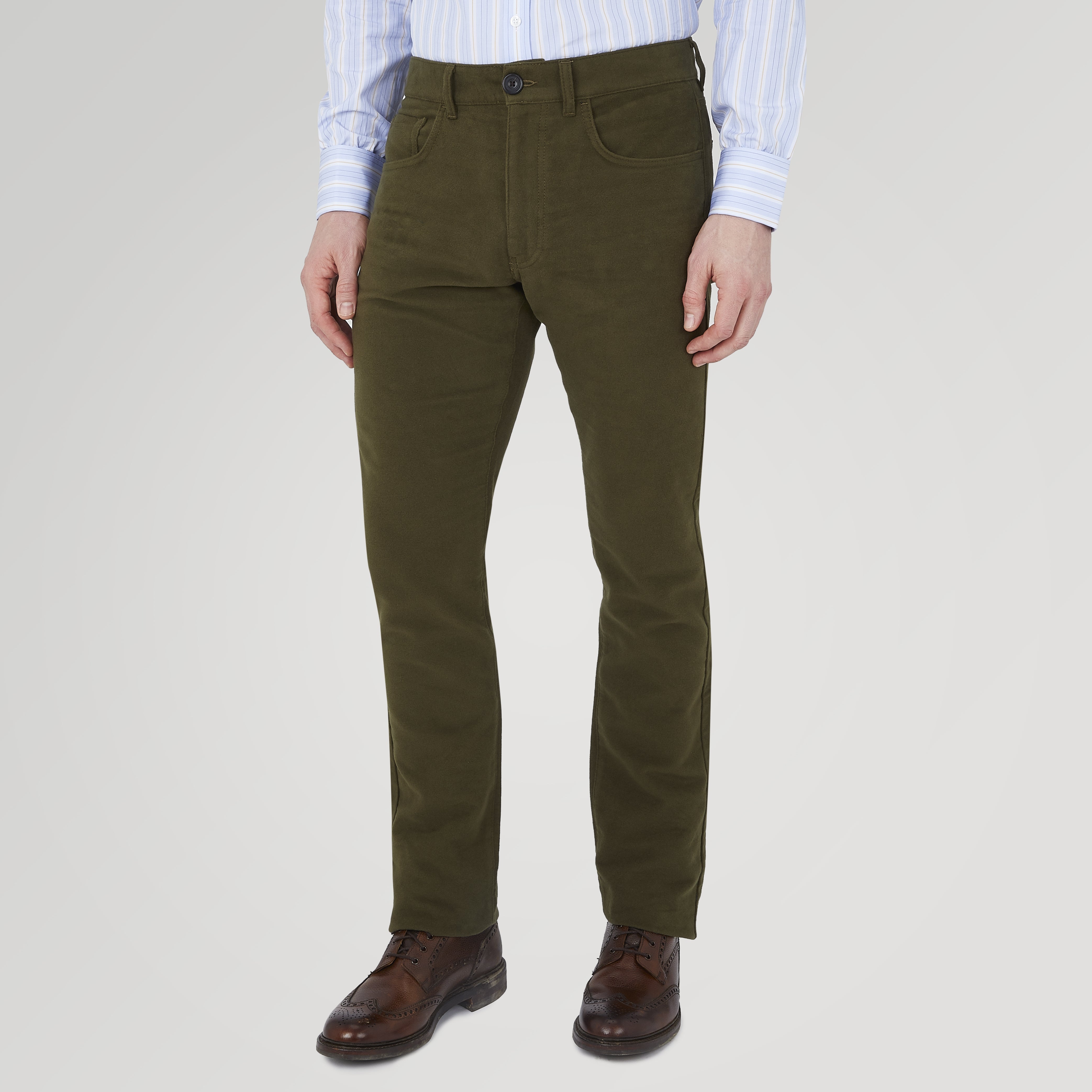 View 2 of product Hanley Dark Olive Moleskin 5-Pocket Trousers