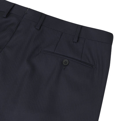Navy Worsted Wool Pleated Formal Trousers Image 1