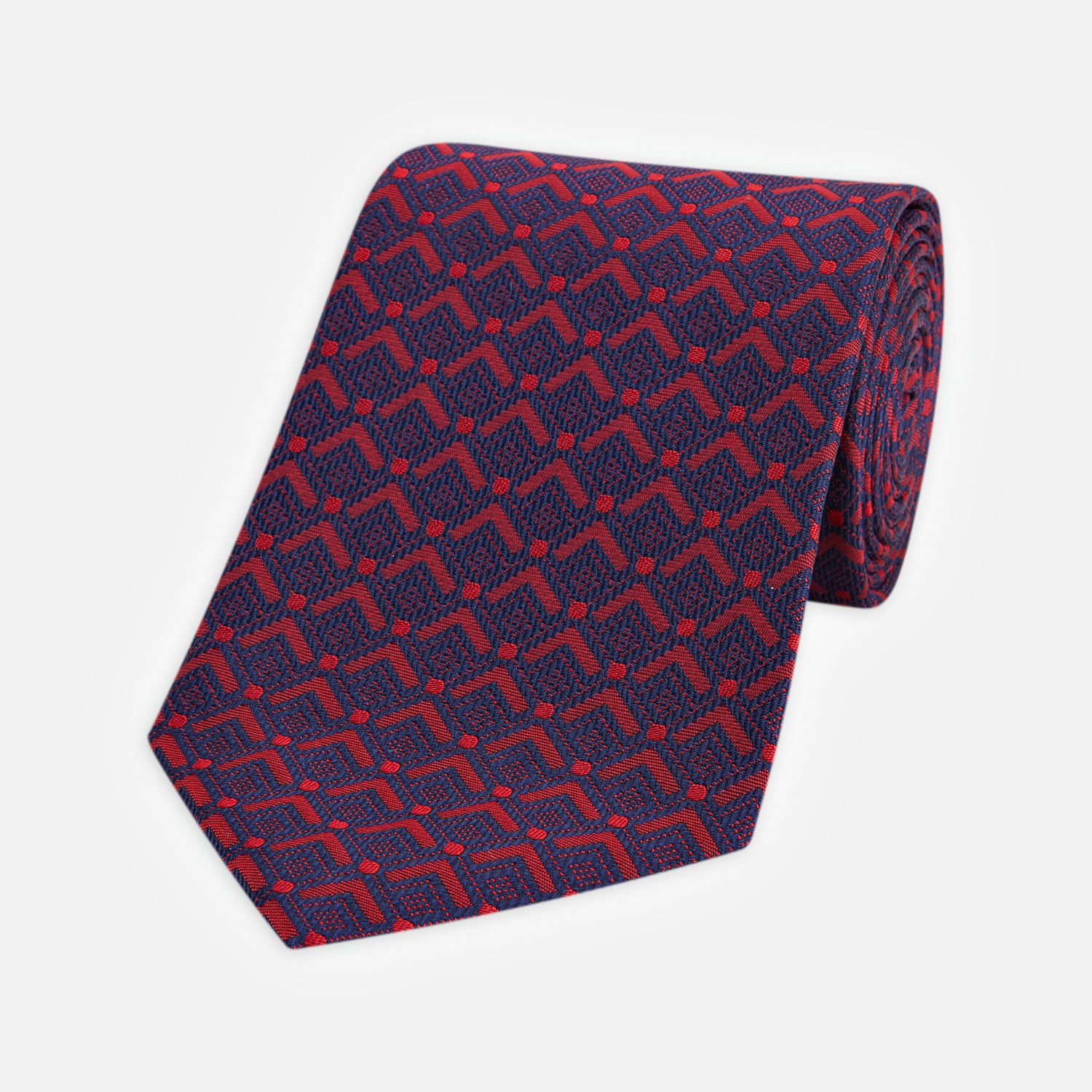 Rounded Cubes Navy and Red Silk Tie