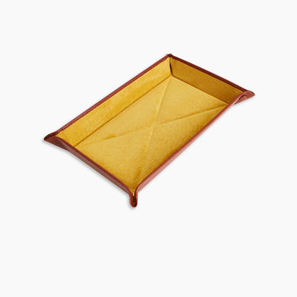 Brown and Yellow Rectangular Leather Travel Tray Image 2
