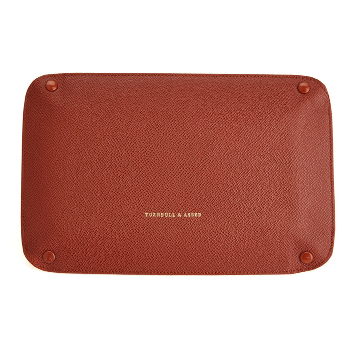 Brown and Yellow Rectangular Leather Travel Tray Image 1