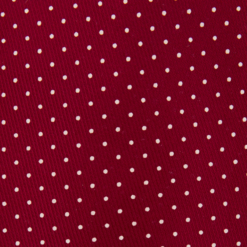 Burgundy and White Small Spot Printed Silk Tie