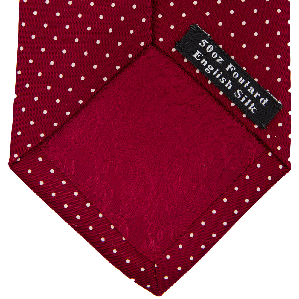 Burgundy and White Small Spot Printed Silk Tie