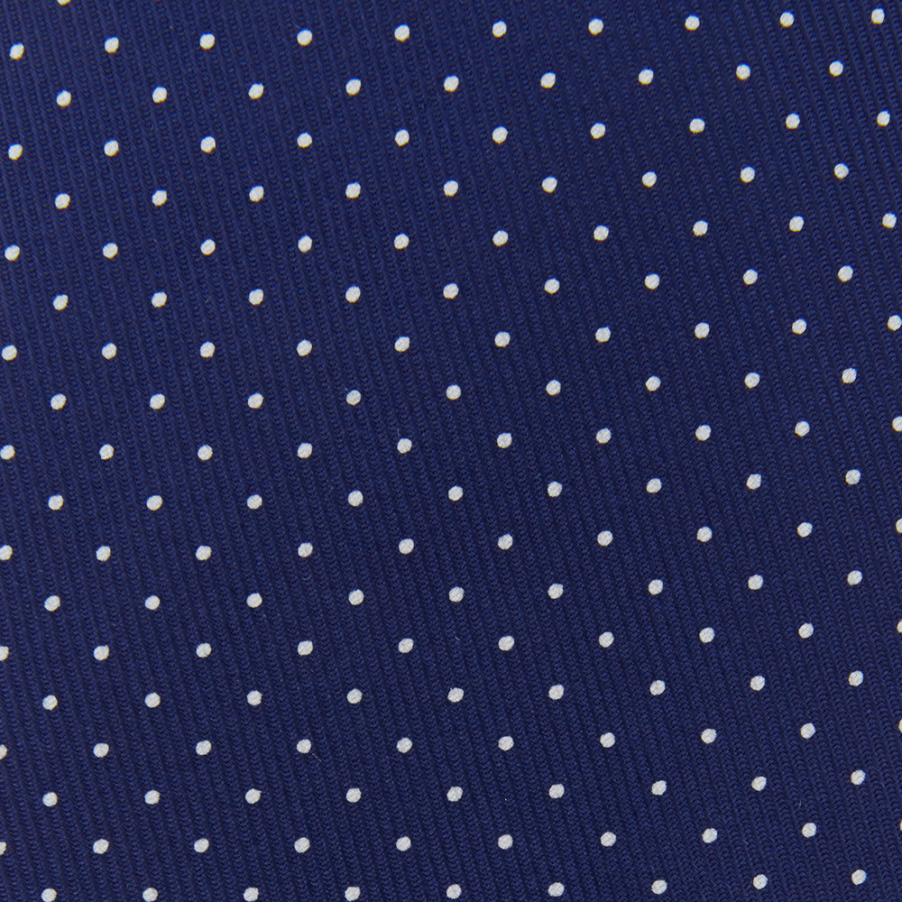 Blue and White Small Spot Printed Silk Tie