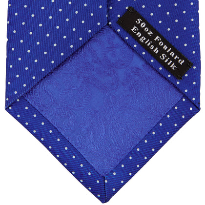 Slim Royal Blue and White Small Spot Printed Silk Tie Image 3