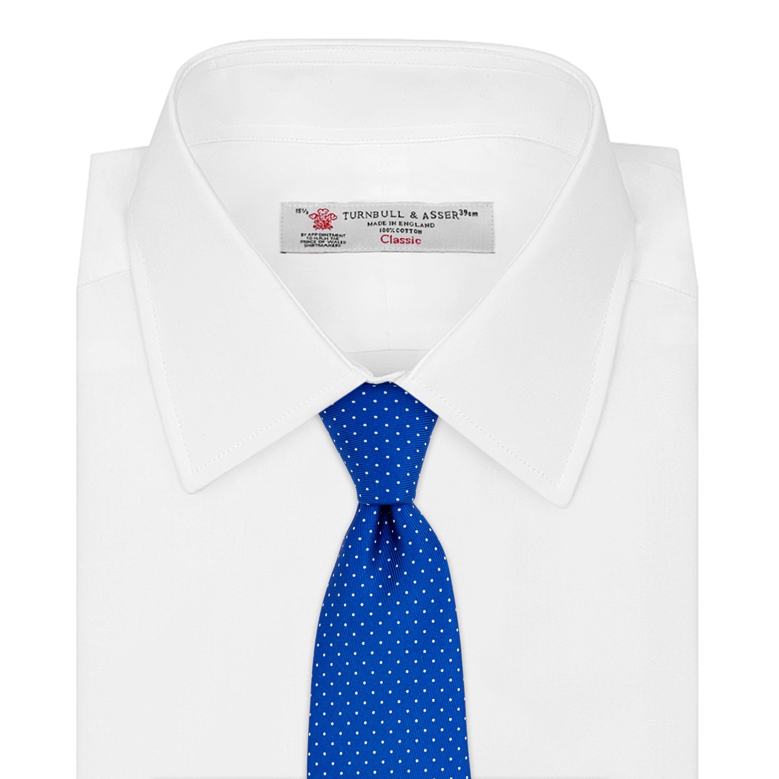 Turnbull & Asser Royal Blue And White Small Spot Printed Silk Tie