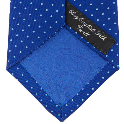 Royal Blue and White Small Spot Printed Silk Tie Image 3