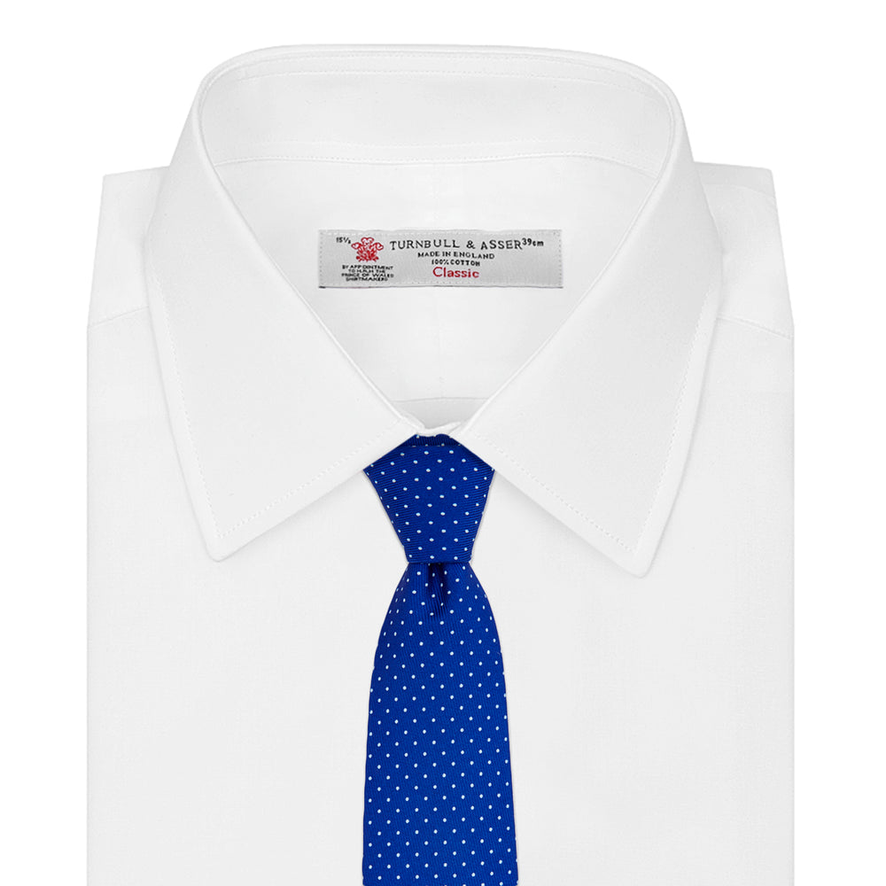 Slim Royal Blue and White Small Spot Printed Silk Tie