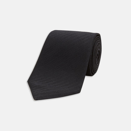 Long Black Herringbone Silk Tie